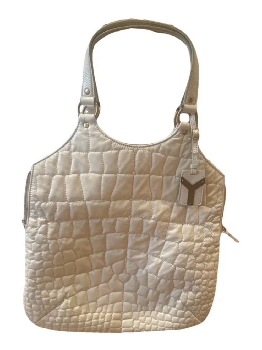 Quilted Cream Shoulder Tote Bag with Branded Tag